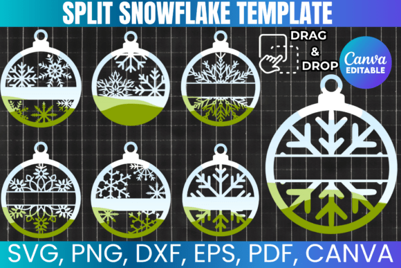 12 Split Snowflake Canva Template for Holiday Ornaments