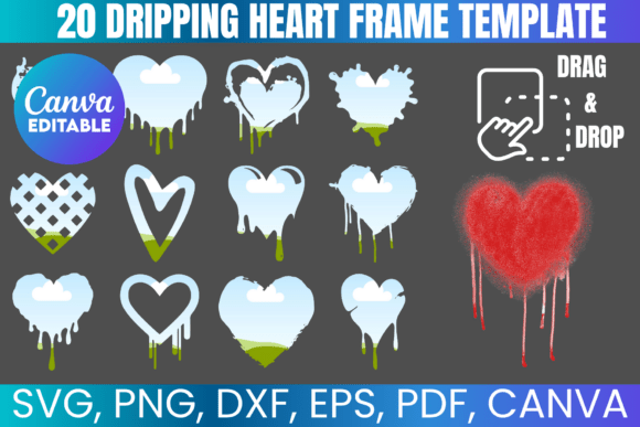 20 Dripping Heart Canva Frame Template: Your Valentine's Design Toolkit