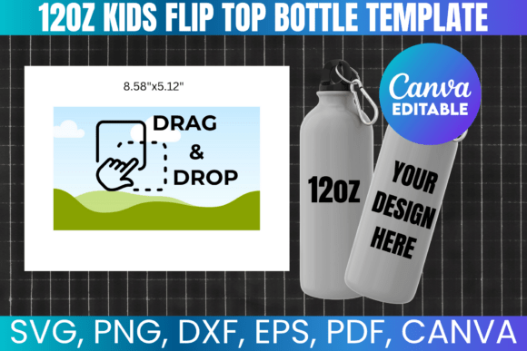 Create Adorable Custom Drinkware with a 12oz Flip Top Kids Water Bottle Template